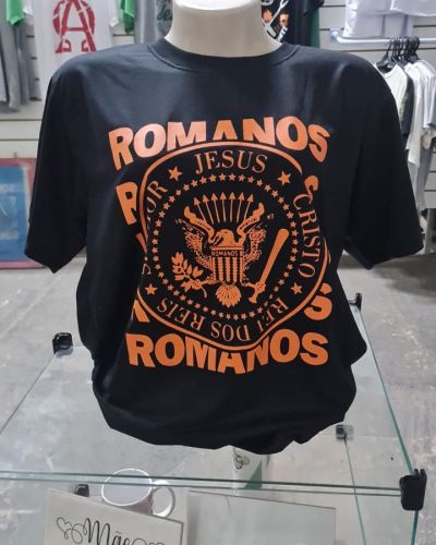 Camiseta ROMANOS 8 – JESUS CRISTO SENHOR REI DOS REIS – RAMONES GOSPEL Estampa Laranja