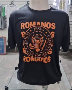 Camiseta ROMANOS 8 – JESUS CRISTO SENHOR REI DOS REIS – RAMONES GOSPEL Estampa Laranja
